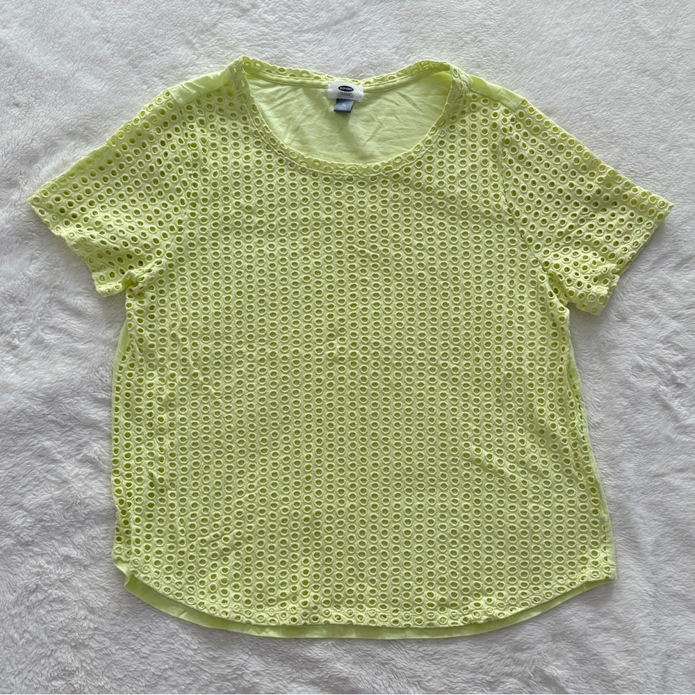 Old Navy Eyelet Short Sleeve Crew Neck Top Yellow Size XL